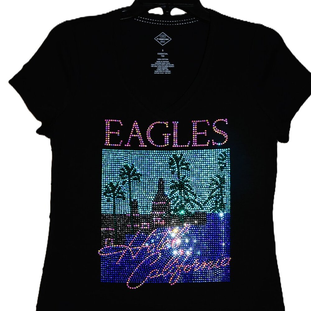 Eagles rhinestone bling  black short slv  Vneck shirt sizes XS,S,M,L,XL,XXL,1X,2 - Picture 2 of 7